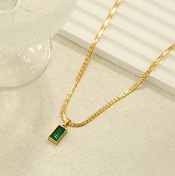 Emerald Luxe Rectangle Pendant Necklace