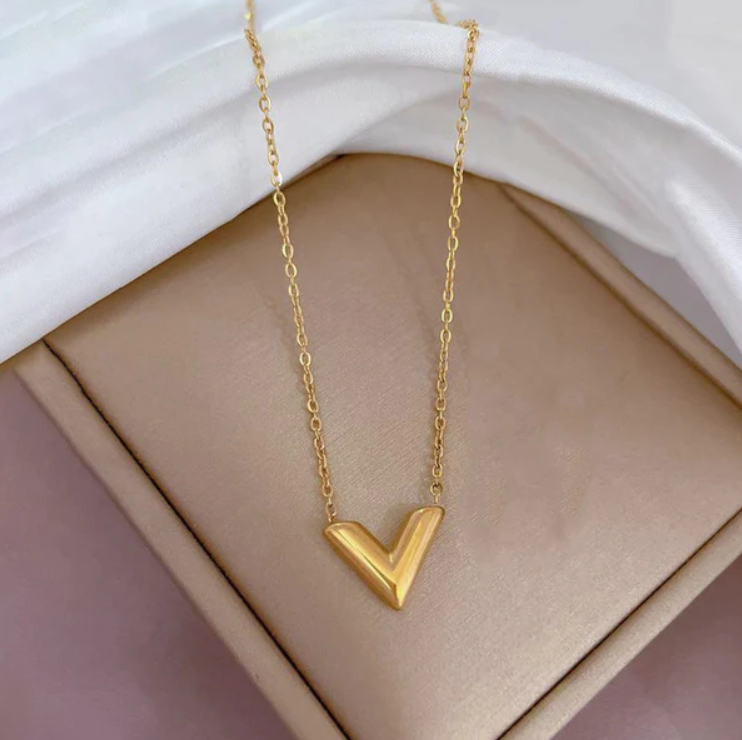 Minimalist Gold V Initial Pendant Necklace