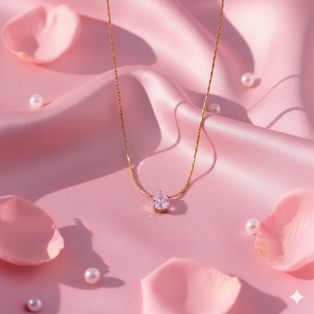 Minimalist Gold Teardrop Crystal Pendant Necklace