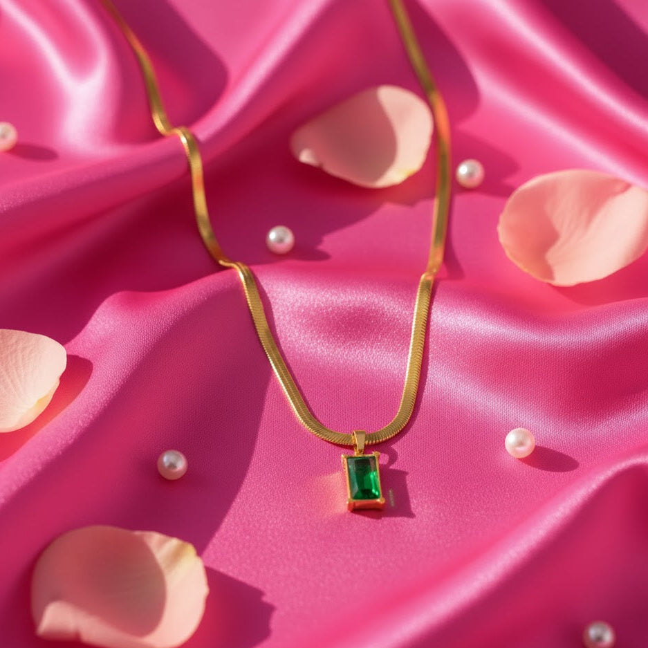Emerald Luxe Rectangle Pendant Necklace
