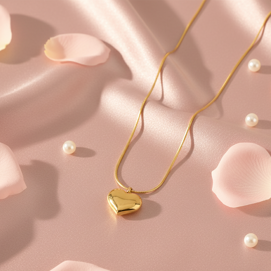 Heart Charm Gold Pendant Necklace – Anti-Tarnish