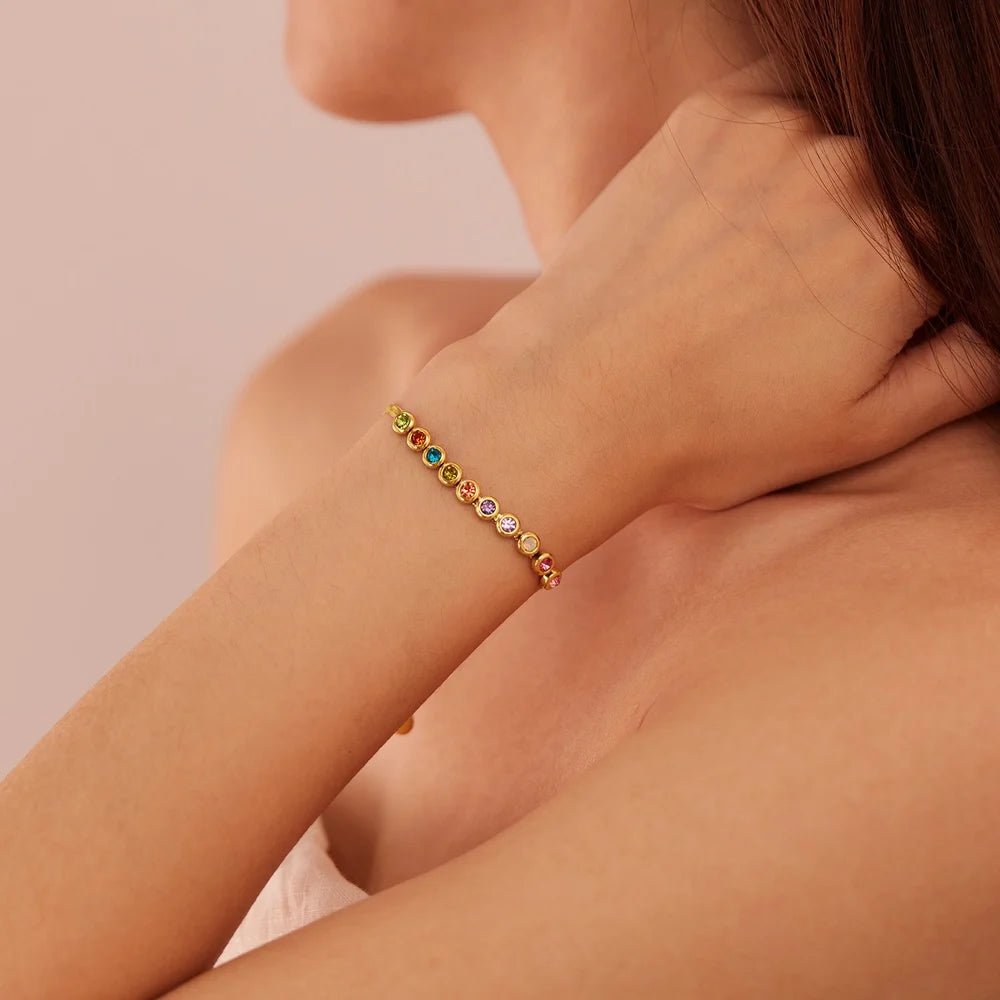 Golden Rainbow Stone Bracelet – Multicolor Elegance
