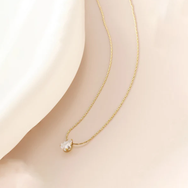 Minimalist Gold Teardrop Crystal Pendant Necklace