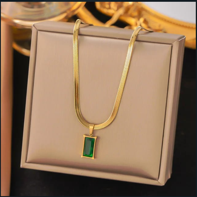 Emerald Luxe Rectangle Pendant Necklace