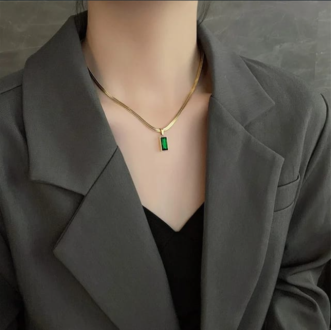 Emerald Luxe Rectangle Pendant Necklace