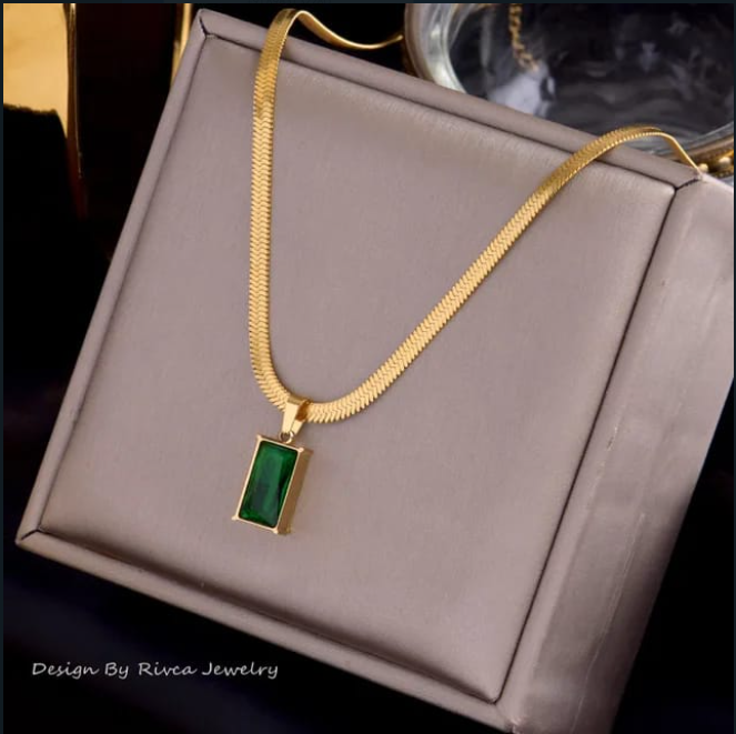 Emerald Luxe Rectangle Pendant Necklace