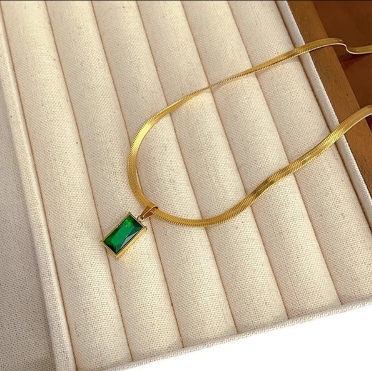 Emerald Luxe Rectangle Pendant Necklace