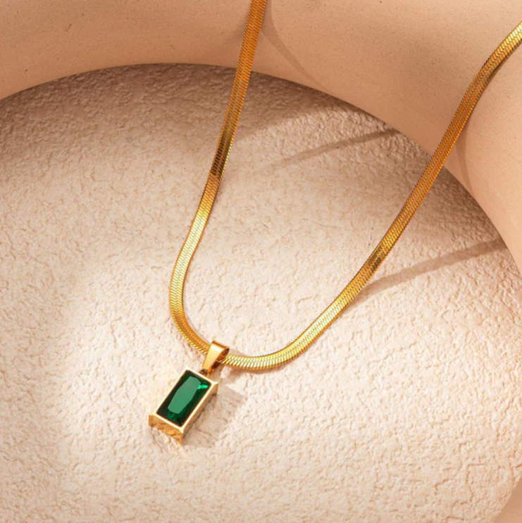 Emerald Luxe Rectangle Pendant Necklace