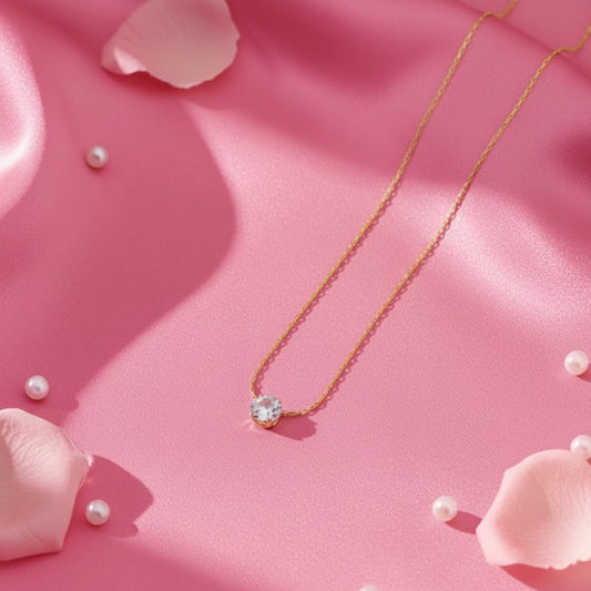 Minimalist Gold Solitaire Crystal Pendant Necklace