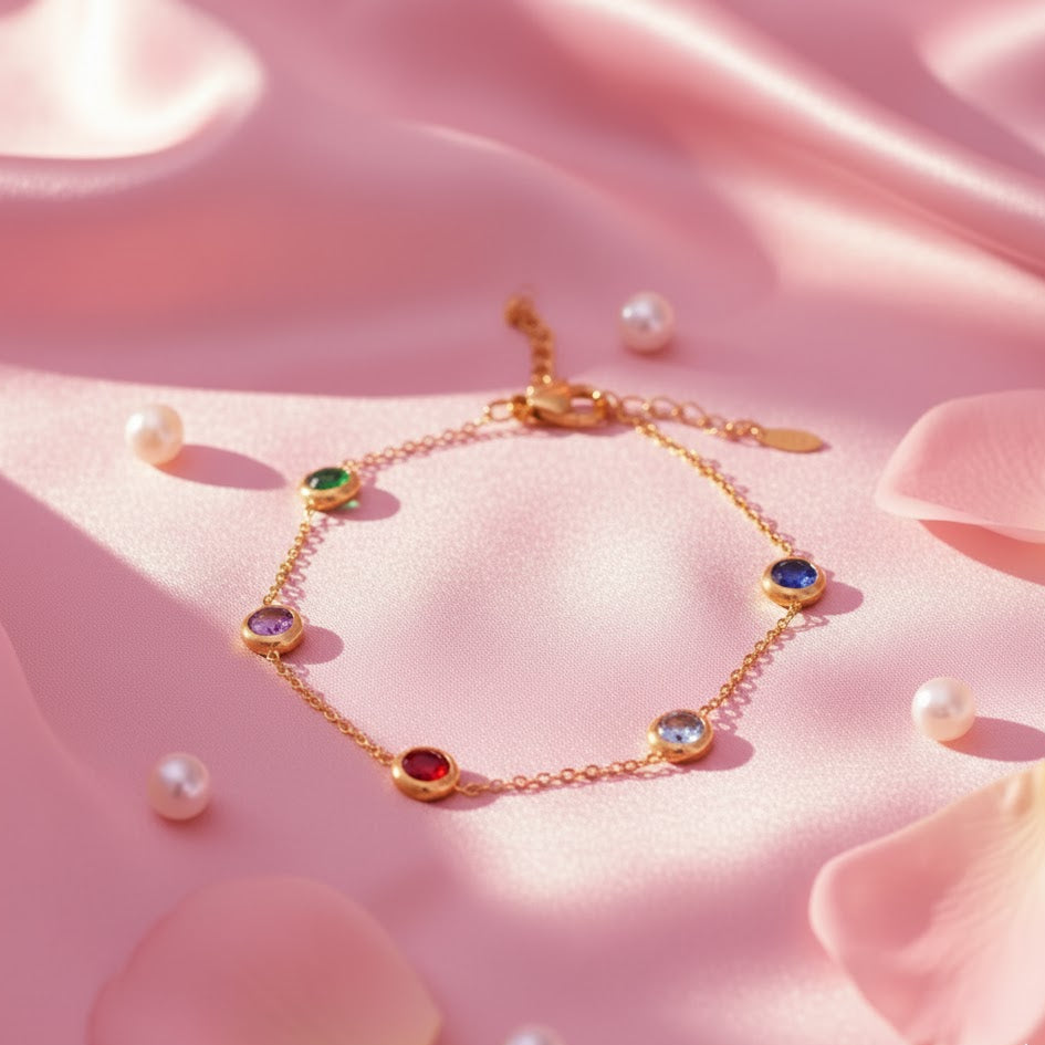 Gold Multi Gemstone Charm Bracelet – Colorful Crystal Accents