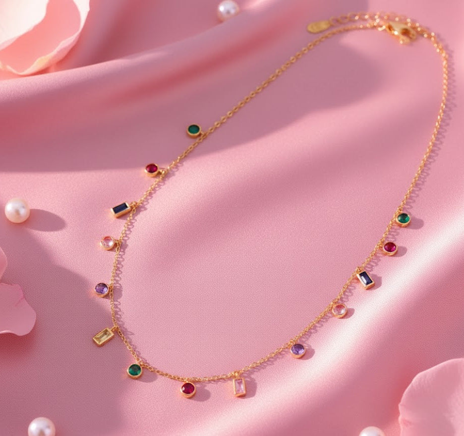 Elegant Multicolor Gemstone Charm Necklace