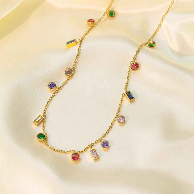 Elegant Multicolor Gemstone Charm Necklace