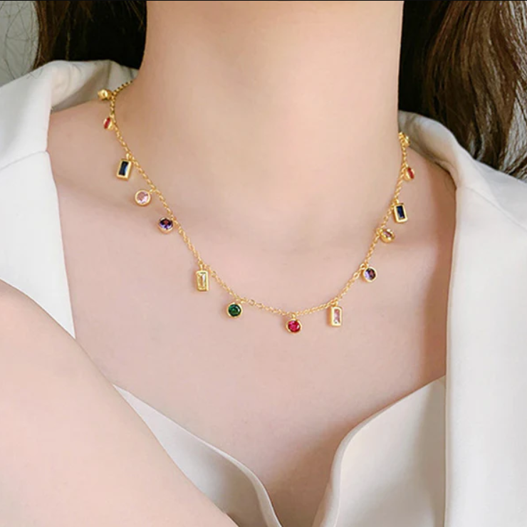 Elegant Multicolor Gemstone Charm Necklace