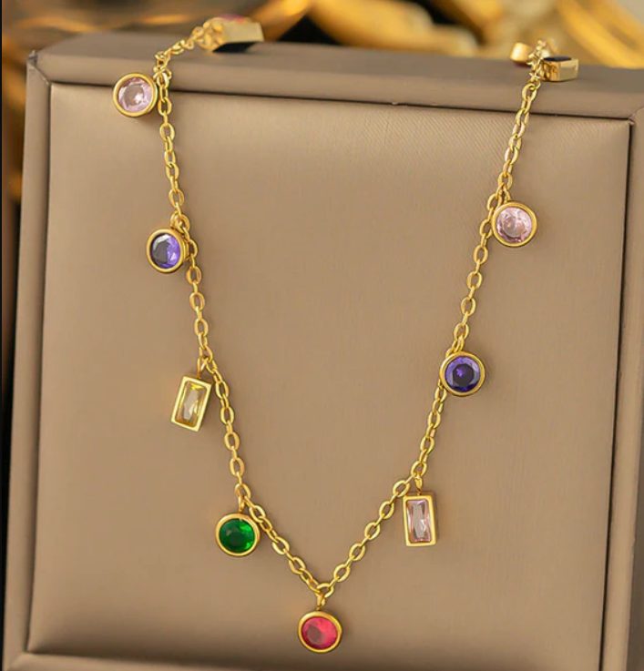 Elegant Multicolor Gemstone Charm Necklace