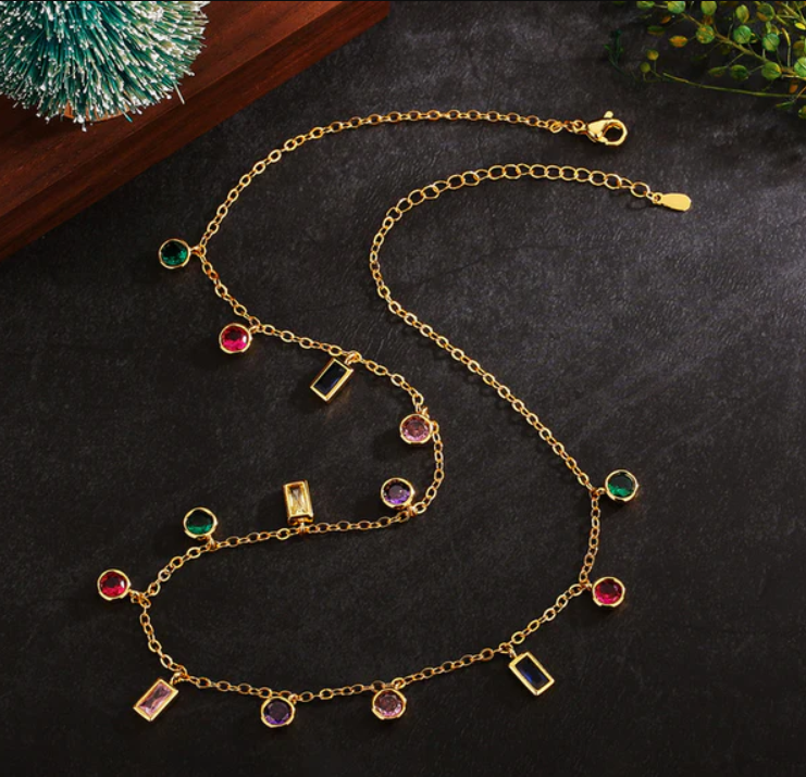 Elegant Multicolor Gemstone Charm Necklace