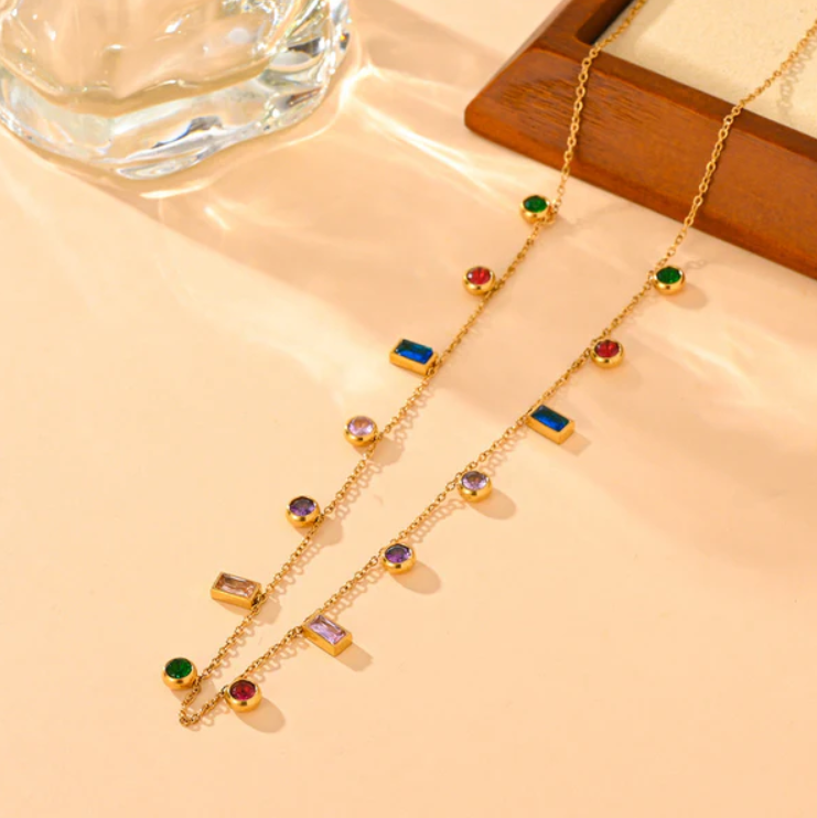 Elegant Multicolor Gemstone Charm Necklace