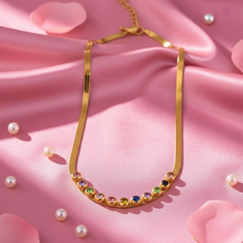 Golden Rainbow Stone Chain – Multicolor Necklace
