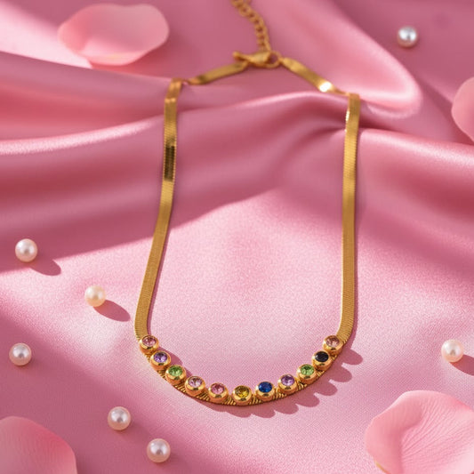 Golden Rainbow Stone Chain – Multicolor Necklace