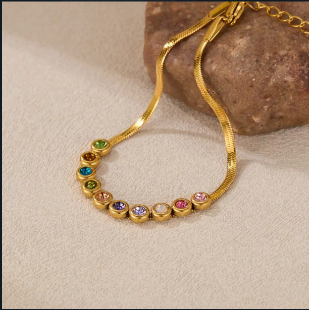 Golden Rainbow Stone Snake Chain Necklace & Bracelet Combo – Minimalist Gold Plated Jewelry Set