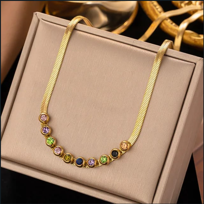 Golden Rainbow Stone Chain – Multicolor Necklace