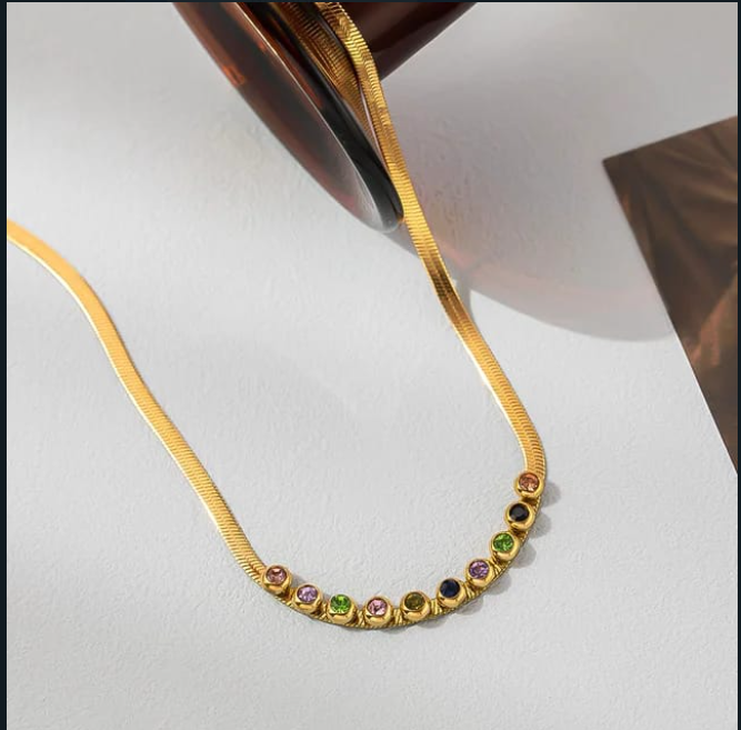 Golden Rainbow Stone Chain – Multicolor Necklace