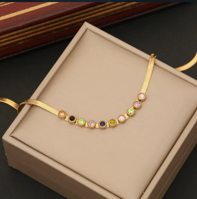 Golden Rainbow Stone Chain – Multicolor Necklace