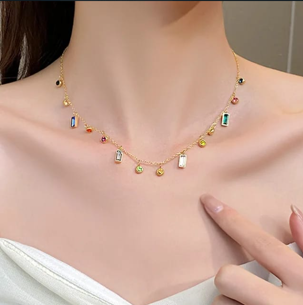 Elegant Multicolor Gemstone Charm Necklace