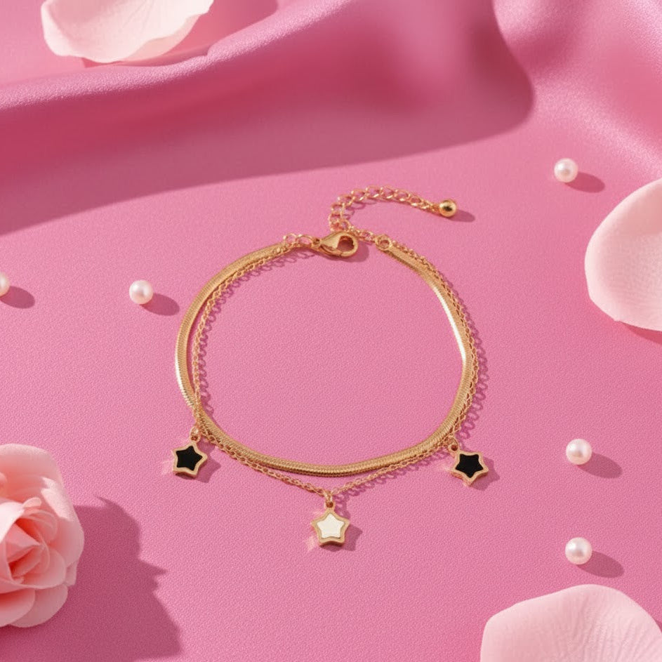 Layered Gold Star Charm Bracelet – Celestial Dual Chain