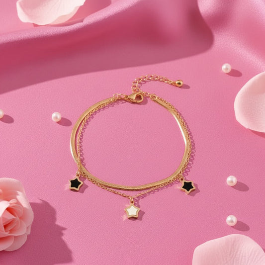 Layered Gold Star Charm Bracelet – Celestial Dual Chain
