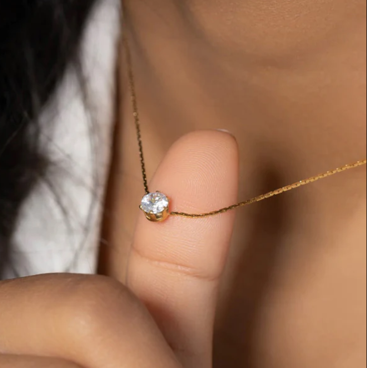 Minimalist Gold Solitaire Crystal Pendant Necklace