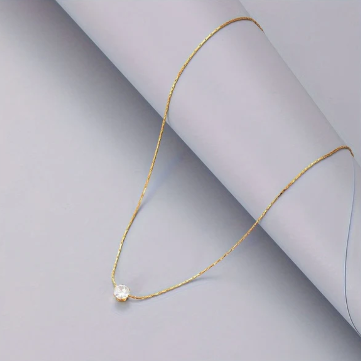 Minimalist Gold Solitaire Crystal Pendant Necklace