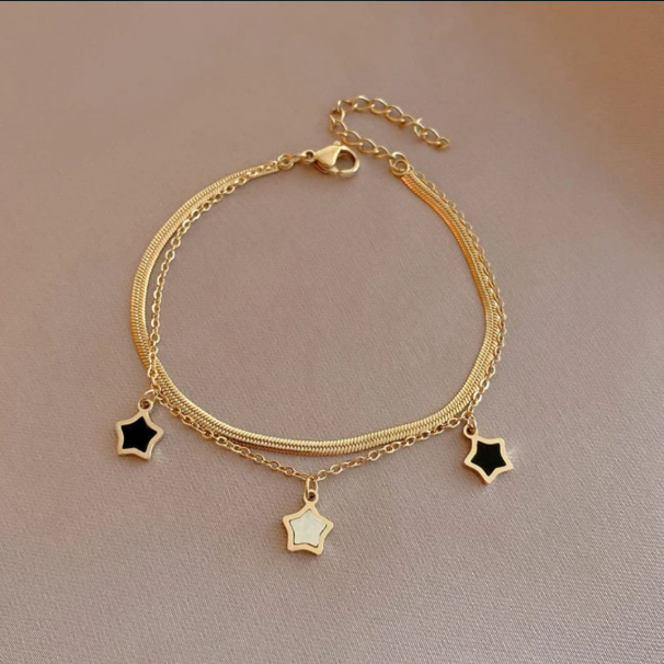 Layered Gold Star Charm Bracelet – Celestial Dual Chain