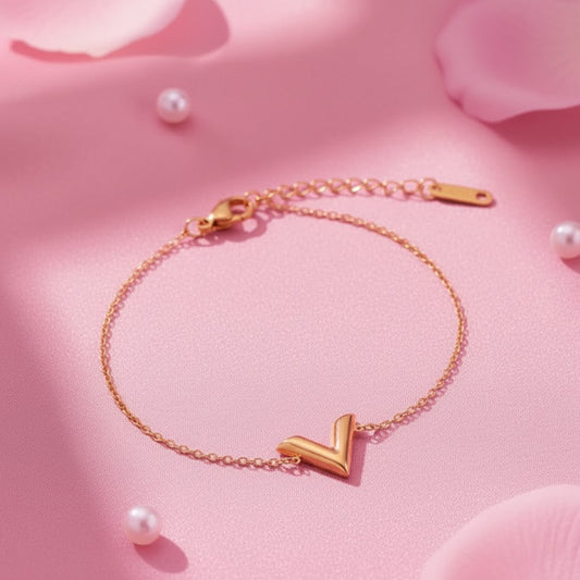 Minimalist Gold V Initial Charm Bracelet