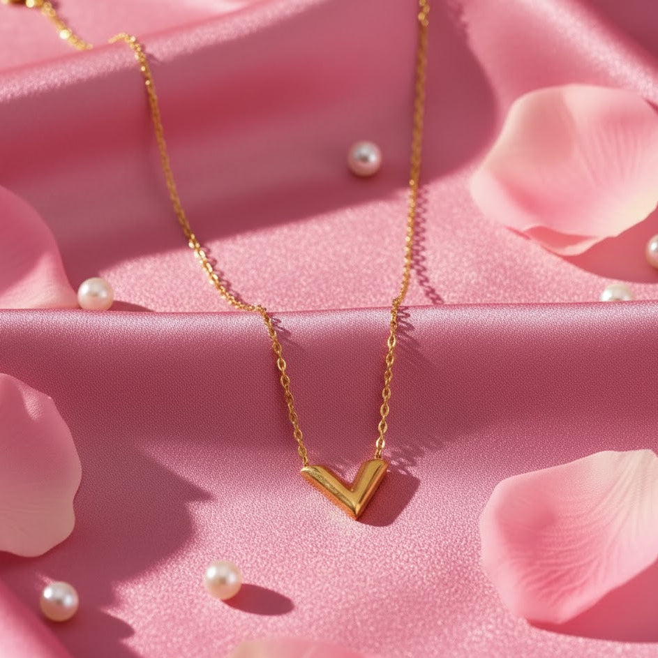 Minimalist Gold V Initial Pendant Necklace