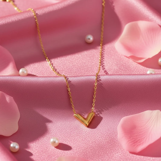 Minimalist Gold V Initial Pendant Necklace