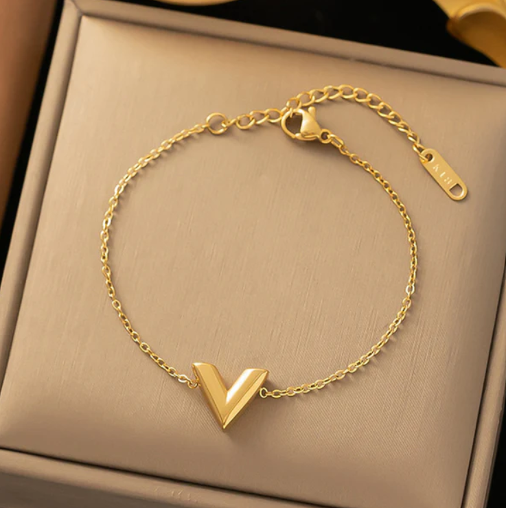 Elegant "V" Necklace & Bracelet Combo – Minimalist Gold Plated Jewelry Set