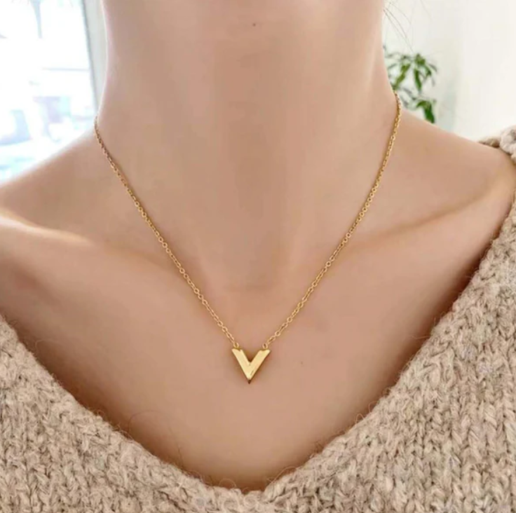Minimalist Gold V Initial Pendant Necklace