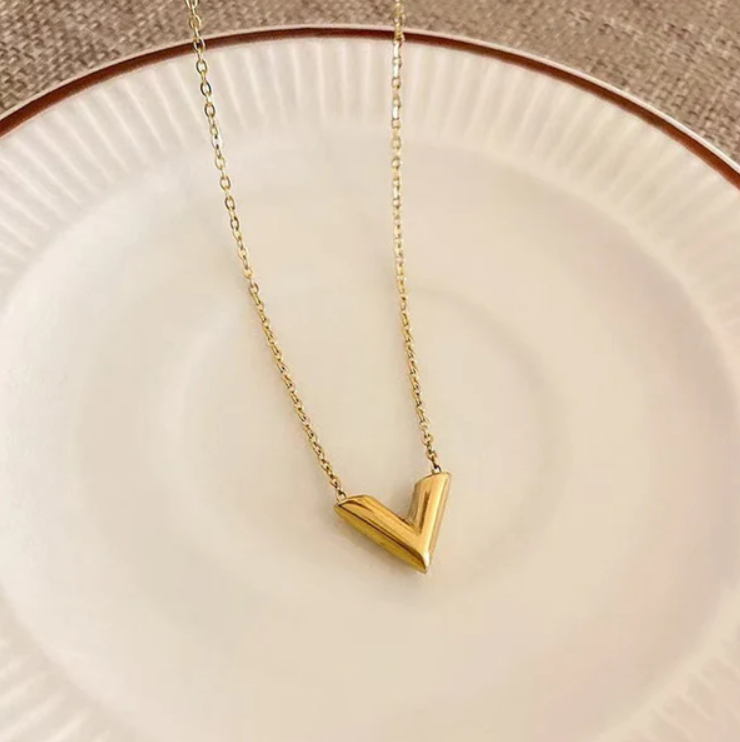 Minimalist Gold V Initial Pendant Necklace