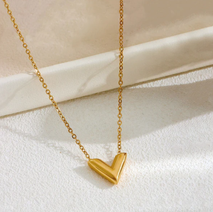 Minimalist Gold V Initial Pendant Necklace