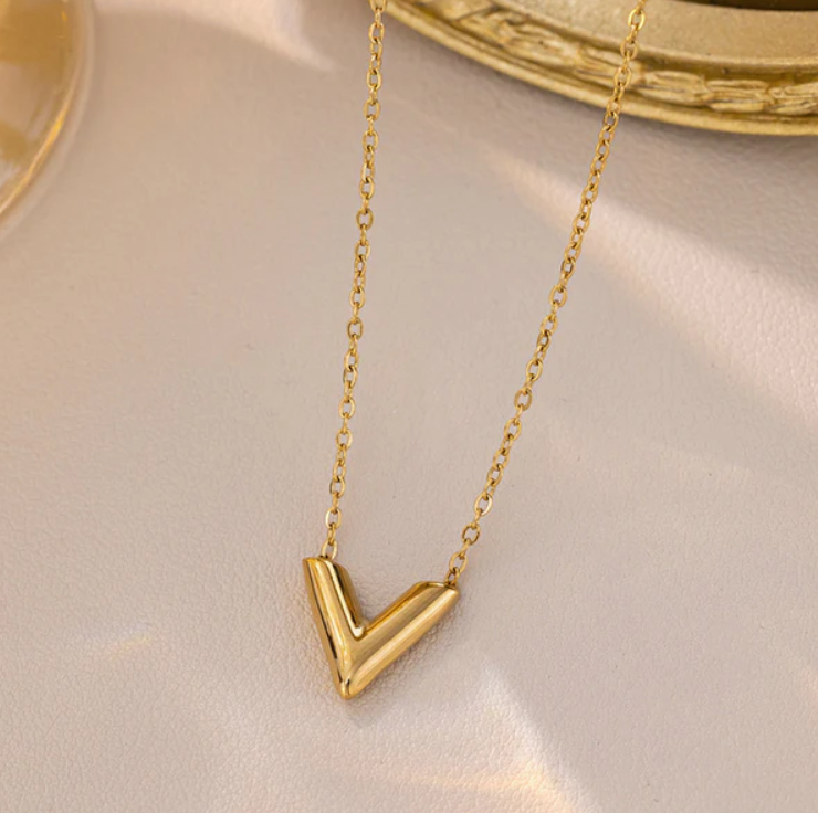 Minimalist Gold V Initial Pendant Necklace